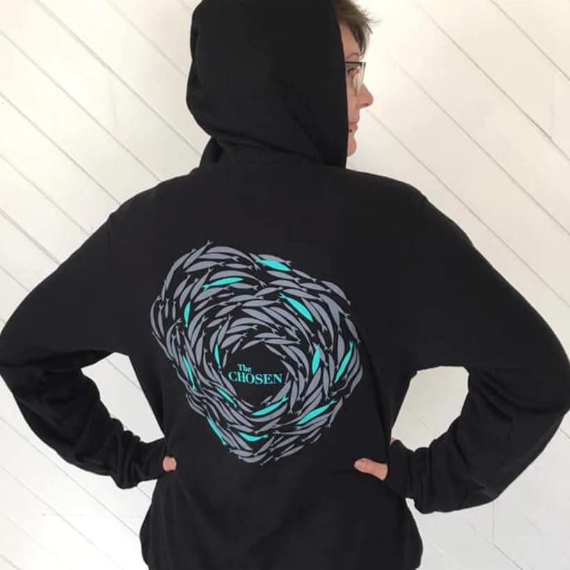The Chosen Against The Current Hoodie – Unisex Fleece Sweatshirt | Faith Symbol Thirteen Fish Design | TV Series Inspired - color: Teal, size: Small