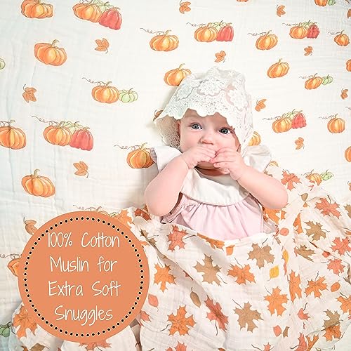 LollyBanks Muslin Swaddle Blanket, 47 x 47 in, Newborn Receiving Blanket - color: Pumpkin'pie