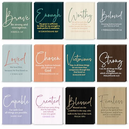 Rattanview 12 Pcs Christian Desk Decor Scripture Wooden Signs Bible Verse