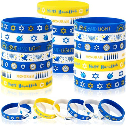 JUNEBRUSHS 42Pcs Hanukkah Party Favors Bracelets Chanukkah Wristbands Gift - style: Hanukkah Style