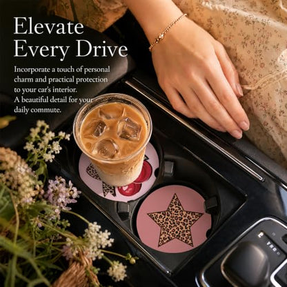 Car Coasters for Cup Holders, Pink Leopard Print Car Coasters Set of 2, B24 - color: Cherry