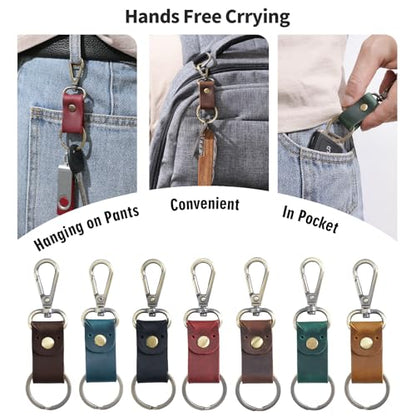 Jack&Chris Genuine Leather Keychain, Small Keychain for Man and Women, Key Holder Mens Belt Key Chain Ring, Red Brown - color: Red Brown