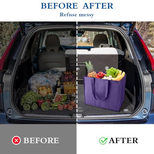 Reusable Grocery Shopping Bags 10 Pack Large Foldable Tote Bags Bulk - color: Black Dark Grey Purple Green Dark Purple