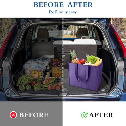 Reusable Grocery Shopping Bags 10 Pack Large Foldable Tote Bags Bulk - color: Black Dark Grey Purple Green Dark Purple