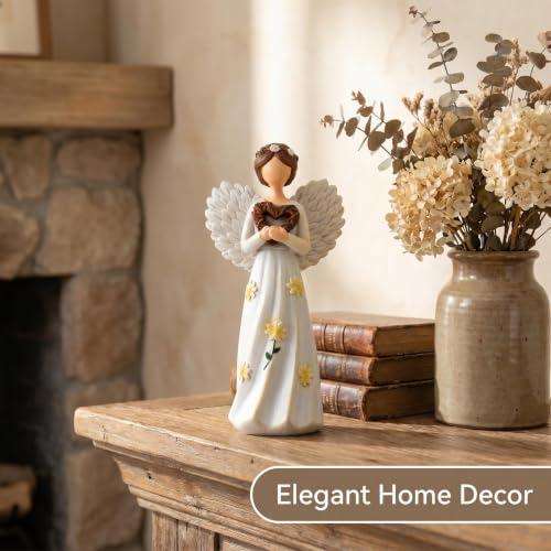 Hand-Painted Guardian Angel Figurine with Heart & Daisy Details – 5.8 Inch Resin Angel Statue for Home Decor – Sympathy, Memorial, & Friendship Gifts for Women, Mom, Grandma, Best Friend - color: White-4