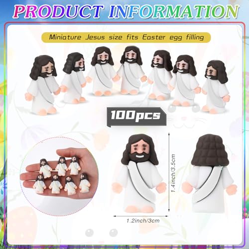 Bememo 100 Pcs Jesus Toys Original Design Mini Rubber Little Jesus Figurine to Hide and Seek Religious Party Favors Sunday School Craft Baptism Gifts for Easter Egg Stuffers(White) - color: White