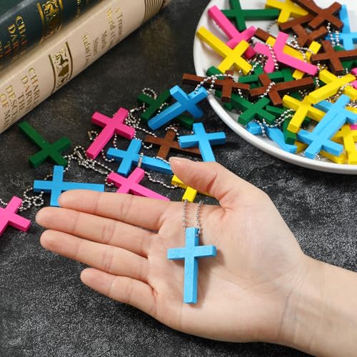 Hicarer Wooden Cross Keychain Bulk Christian - color: Classic Mixed Color