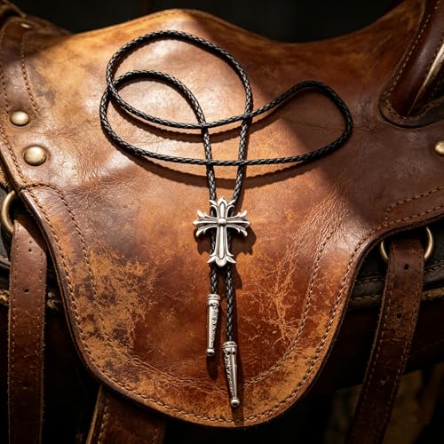 Fashionable Cross Bolo Tie Multi-Color Cross Shield Necktie - color: Retro Silver-style 2