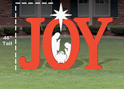 FrontYard Originals All-Weather Red Joy Nativity, Waterproof, Made in USA, 46 inches Tall, Durable Material, Simple Assembly, Easy Storage, Yard Art Joy Nativity Set. - color: Red