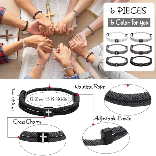 Landical 6 Pcs Cross Bracelet Men Adjustable Braided Rope - color: Dark Color