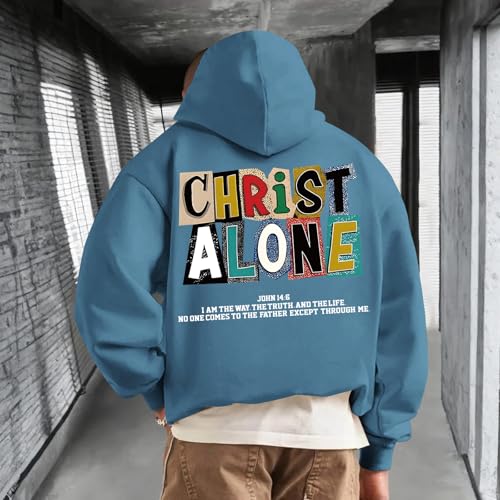 Christian Hoodies For Men Jesus Religious God Hoodie Faith Bible Verse Sweatshirt inspirational Cotton Pullover Tops - color: Deep Blue1, size: Small