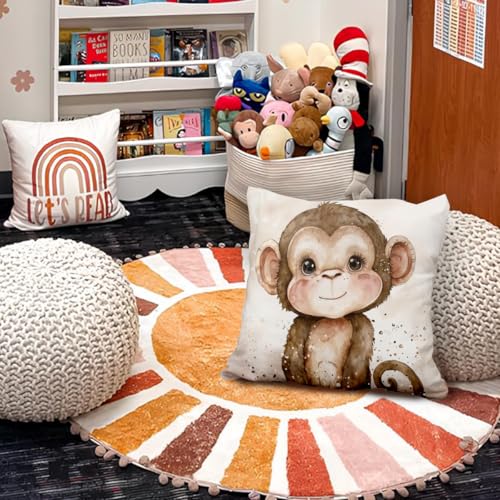 Vintage Monkey Pillow Covers 18x18, Monkey Gifts, Animal Nursery Decor, Cute Wild Animals Decorative Throw Pillow Covers Pillowcases for Kids Room Bedroom Nursery Playroom Decor - color: 00-kidroom(1) Monkey
