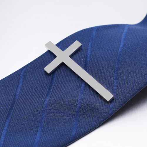 Novelty Silver Gold Black Tie Clip for Men Unique Owl Fish Shark Guitar Cross Tie Bar Neckties for Regular Wedding Business Tie Pin Clips Jewelry - style: Silver Cross