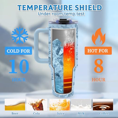 Sea Turtle Gifts for Women, 40oz Tumbler with Handle & Straw - color: Turtle-Blue