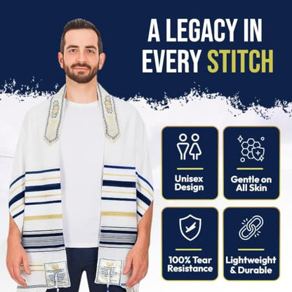Holy Land Market Messianic Christian Shawl/Tallit - The Messiah Tallit (72 x 22 Inches) - color: Navy