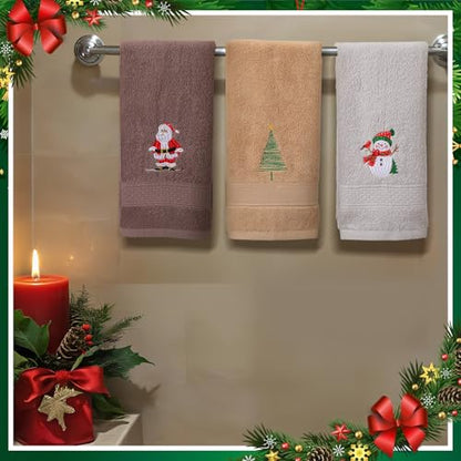 SmoothNovelty 3 Pcs Christmas Hand Towels for Bathroom, Brown, Santa Claus - color: Santa Claus, size: 13.3 x 29.5 inches