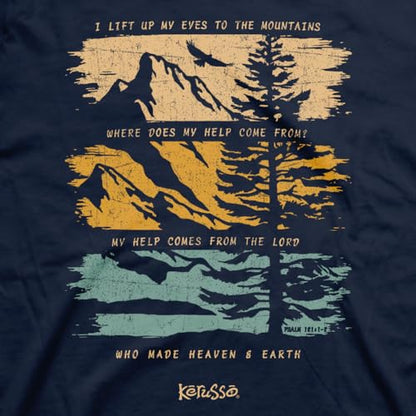 Kerusso, Faith Message, Mountain, Unisex Adult, Navy Blue, Comfortable Cotton, Crew Neck T-Shirt, Lift My Eyes Up - size: 3X-Large