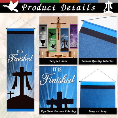 Tegeme 6 Pcs Easter Church Banners for Sanctuary, Literal and Rod - style: Literal and Rod