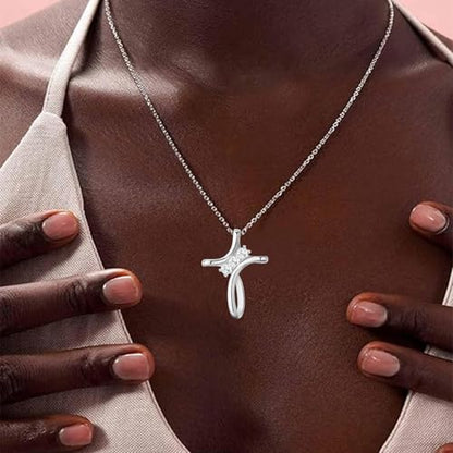Cross Necklace for Women, 925 Sterling Silver 18K Gold Plated Diamond Necklace for Women, Cross Pendant with 3 Stone 5A Cubic Zirconia, Birthday Christmas Jewelry Gifts for Women Her, 20 Inches - color: White gold