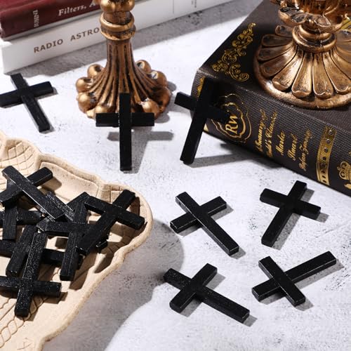 meekoo Natural Wooden Cross Bulk Pendants Mini Cross Beads Bulk for DIY Crafts Jewelry Making - color: Black, size: 1.57 x 2.36 x 0.2 Inch
