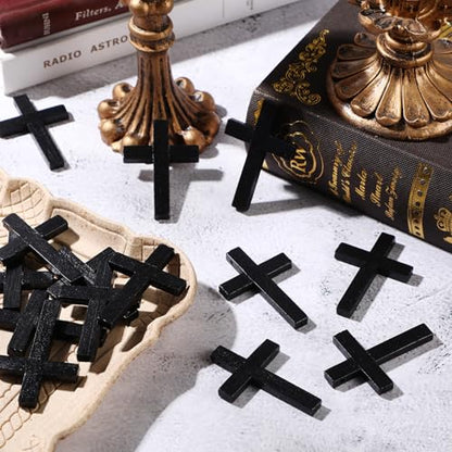 meekoo Natural Wooden Cross Bulk Pendants Mini Cross Beads Bulk for DIY Crafts Jewelry Making - color: Black, size: 1.57 x 2.36 x 0.2 Inch