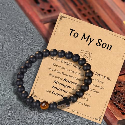 Christian Grandparents-Day Gifts for Men, Religious Cross Bracelet for Him - style: To My Son - Black