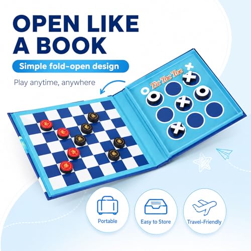TRAVOFUN Magnetic Checkers Board Game | Travel Games for Kids 8-12 - style: Checkers&Tic-Tac-Toe