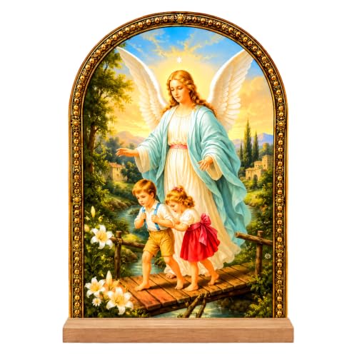 TALPGOD Guardian Angel Stand Catholic Ornament Statue – Angel Statue Acrylic Tabletop Décor for Home Altar & Desk,Christian Art Gifts for Women,Religious Prayer Room Decor - color: Guardian Angel
