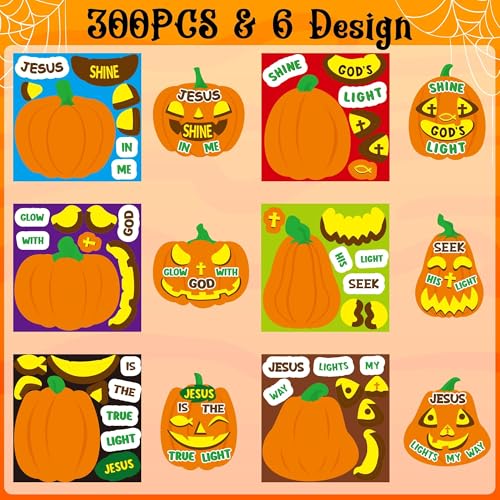 Haooryx Pumpkin Religious Sticker Roll, 300Pcs Make A Halloween Pumpkin Face - style: Religious Halloween pumpkin 1Roll