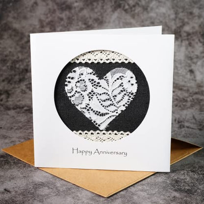 Camellia Bees Real lace 13th wedding anniversary card for Her Him, Handmade Card for Happy Couple, Wife, Husband (13th) - style: 13th