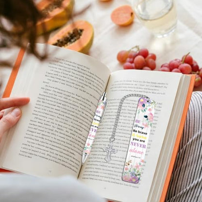 Bible Book Mark for Women, Be Strong Metal Christian Gift Set with Pen - style: Be Strong
