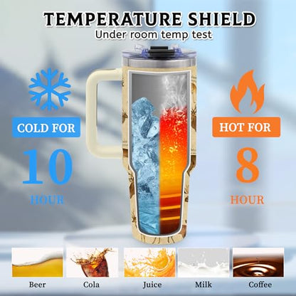 40oz Tumbler with Handle, Deer Gifts for Men Dad Boyfriend - color: Deer-Khaki
