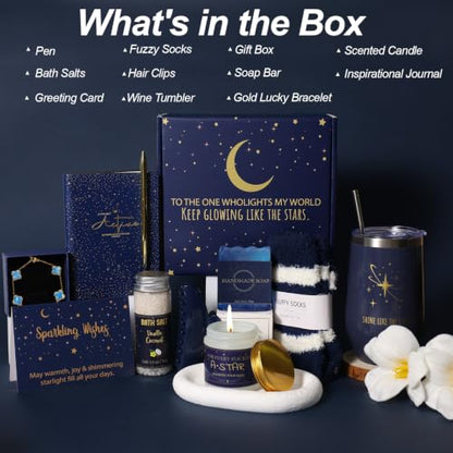 Starry Sky Good Luck Gifts Baskets, 10Pcs Self Care Birthday Gift for Women - color: Starry Blue