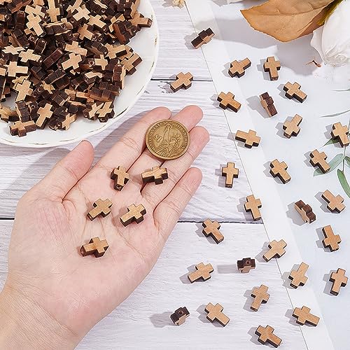 SUNNYCLUE 200Pcs Cross Beads Bulk Easter Wooden Cross Beads Wood Charm Natural Mini Tiny Crucifix Pendants Small Loose Spacers for Jewelry Making Rosary Bracelets DIY Supplies