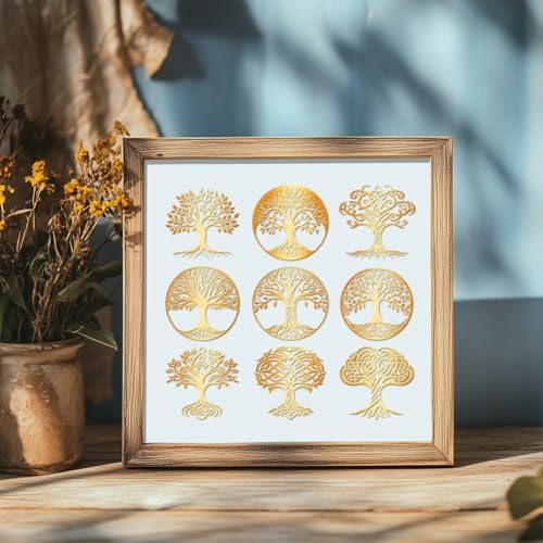 9Pcs Golden Self Adhesive Stickers 4cmx4cm Tree of Life Metal Decal Golden Tree Waterproof Decorate Sticker for Scrapbooks DIY Resin Crafts Phone Water Bottle Decoration - style: tree of life