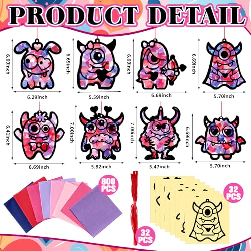 Eersida 32 Pcs Valentine Suncatcher Craft Kit Stained Glass DIY - style: Valentine