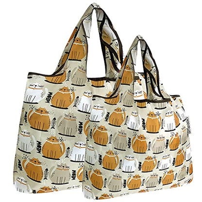 allydrew Large Foldable Tote Nylon Reusable Grocery Bags - color: Set of 2, Cat Food, size: Large & Small (Set of 2)