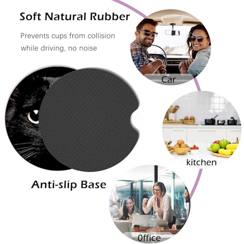 2 Pack Black Cat Car Coasters for Cup Holder,Neoprene Anti Slip Mat - color: Big Black Cat