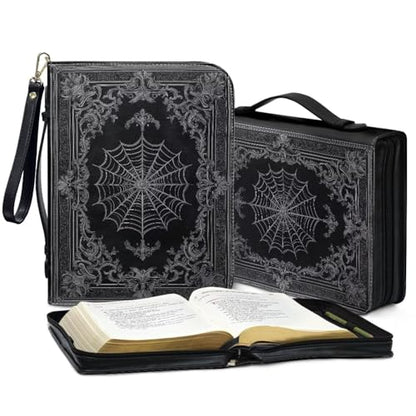 Bible Case for Women Men Large Size Bible Cover Case Book Sleeve Scripture Study Bible Carrier Bag,Size L-2XL - color: Black Spider Web, size: Large