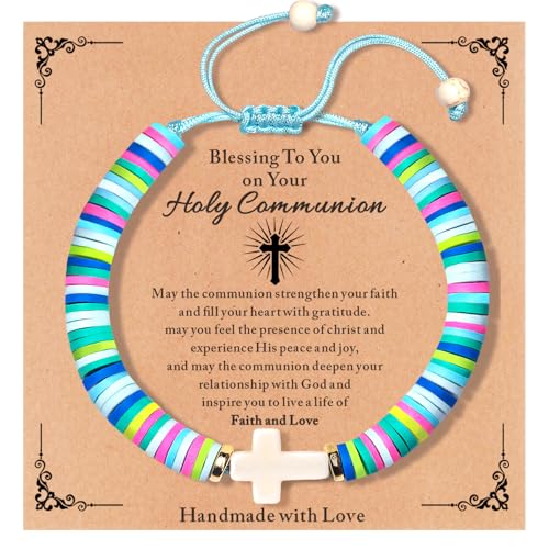 Cute Cross Bracelet Teen Girl Gifts Trendy Stuff Christian Gifts for Kids/Girls/Boys/Teens/Women Jewelry Colorful Jesus Bracelets Christmas Religious Communion Baptism Confirmation Gifts - color: 1-First Communion B