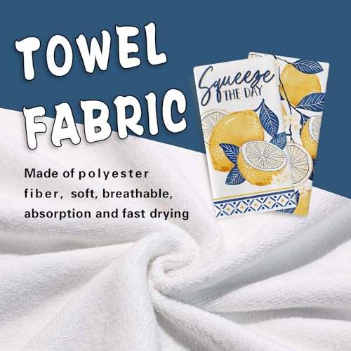 Blue Lemon Kitchen Dish Towels Set of 2, Amalfi Coast Capri Squeeze - color: Lemon