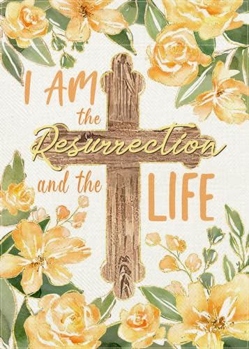 Spring Summer I Am The Resurrection and The Life Decorative Garden - color: Spring Yellow Flower Cross