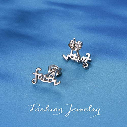 925 Sterling Silver Infinity Love of God Simple Dainty Faith Cross Dangle Earrings Religious Gift for Women - color: Faith Stud