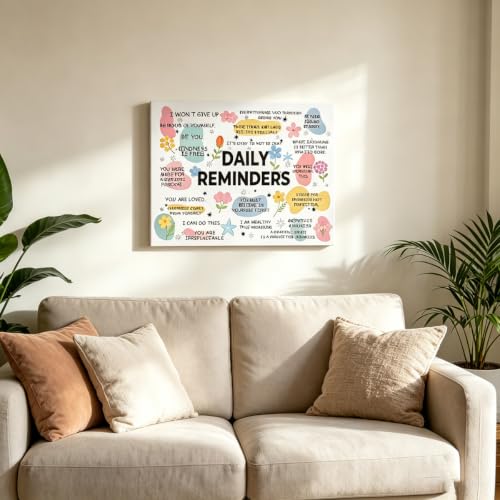 BAEMEFLE Daily Reminders Positive Affirmation Framed Canvas Wall Art, Uplifting Mental Health Motivational Quote Print, Encouragement Decor Gifts for Women, Home Office Classroom Dorm Bedroom Wall Decor 12x16 Inch (Daily Reminders, 16"L x 12"W, Framed) -