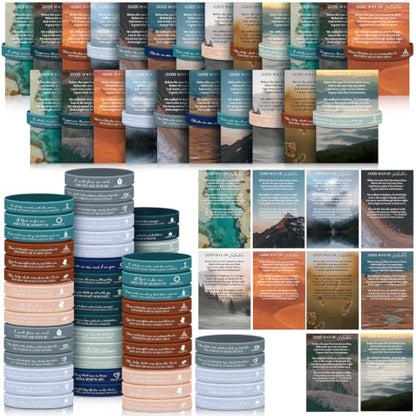 100 Set Plan of Salvation Gospel Tracts Cards Christian Gifts Bookmarks and Bible Verse Silicone Bracelets Bulk for Evangelism Scripture Catholic Prayer Fathers Gifts for Church Men Ministering