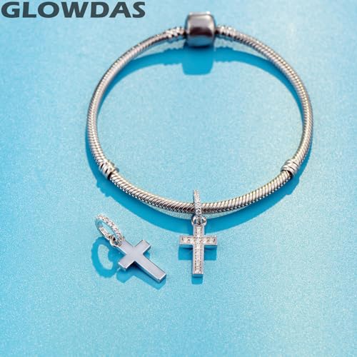 GLOWDAS 2026 Sparkling Cross Charm Pendant - fit Pandora Religious Bracelet