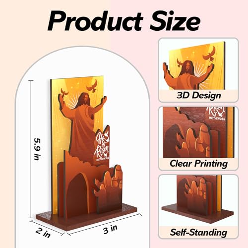 He Is Risen Wooden Easter Decor, Resurrection Scene Empty Tomb, Christian Table Decorations Indoor, Catholic Cross Jesus Religious Easter Gifts Decor For Church,Home, Office -A06 - color: Orange