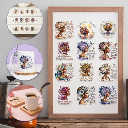 Rngmsi UV DTF Cup Wrap - 20 Pcs Motivational Black Women UV DTF Stickers, Inspirational Affirmation Prayer Themed Waterproof UVDTF Transfer Decals for 16 oz Glass Cups Mug DIY Crafts - style: Motivational Black Women