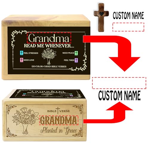 Personalized Grandma Bible Verse Box with 150 Color-Coded Scripture Cards, Custom Name Prayer Box with Pocket Cross, Christian Gift for Grandma, Christmas, Mother’s Day - color: Grandma