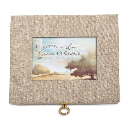 Cottage Garden Planted in Love Grown in Grace Linen Musical Jewelry Box, 10 x 8 Inch Keepsake Box with Photo Window, Plays Tune Amazing Grace